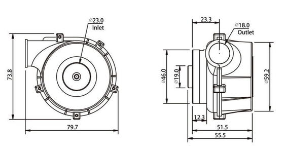 Junqi 24V 26M³ / H Luồng không khí Quạt thổi DC không chổi than OWB7050 cho thiết bị y tế